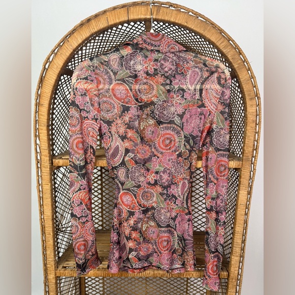 Natural Life Carina Mesh Top Black Sketched Paisley Long Sleeve Size XS NWT - Picture 8 of 9